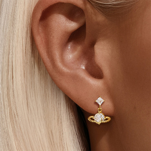 Boucles d'oreilles clous CANNER S925 en argent sterling, minimalistes, planète Saturne, fleurs de perles, étoile à quatre branches, élégantes - Product Image 5