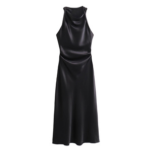 Vestido de Verano Informal de Seda Plisado sin Mangas en 9 Colores Sólidos para Mujer - Product Image 2