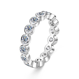 Fashion Jewelry Eco-friendly Copper 14k Gold Plated Bezel Setting Round Cut 3MM VVS Moissanite Diamond Eternity <b>Bubble</b> Band Ring - Product Image 1