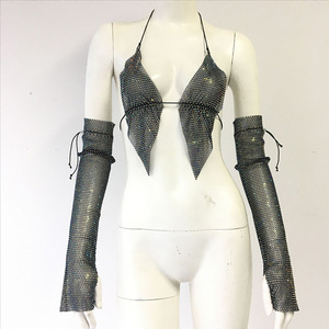 2024 tenue de fête papillon paillettes résille pure haut court noir strass haut à licou <span class=keywords><strong>avec</strong></span> manches de <span class=keywords><strong>bras</strong></span> - Product Image 5