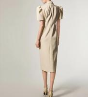 Robe Blazer Croisée Personnalisée, Robe de Bureau Midi Ajustée à Manches Courtes pour Femme, Robe Blazer Personnalisée pour Femme (Fabrication sur Mesure)