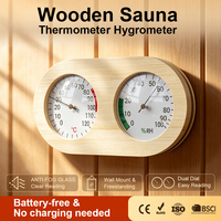 Monitor Suhu dan Kelembapan Kayu Profesional 2 in 1, Pengukur Analog Mekanis untuk Sauna, Spa, Ruang Uap, Rumah Kaca, Tanpa Baterai