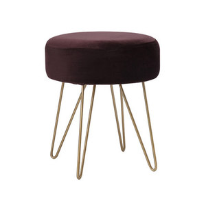 <strong>Mid</strong>-<strong>Century</strong> Modern Orange Round Small Upholstered <strong>Footstool</strong> With Solid Gold Metal Legs for Home Living Room - Product Image 3