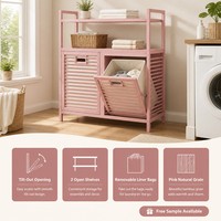 Panier à linge en bambou avec 2 sacs amovibles, certifié FSC, avec étagère supérieure et porte à lattes pour la chambre, la buanderie et la maison