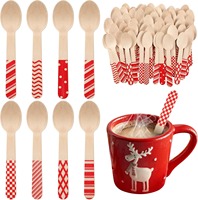 Nouveauté de Noël : Ensemble moderne de mini-cuillères, couteaux et fourchettes jetables en bois 100 % compostables pour les fêtes