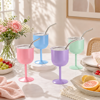 Gobelet à vin en acier inoxydable à double paroi isolé sous vide, 4 oz, avec couvercle et paille, anti-fuite, style américain, coloré