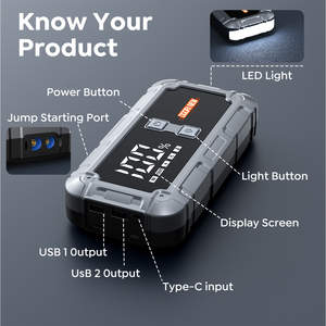 3200アンプカーバッテリージャンプスターターパワーバンクオートバイ用LEDライトエアポンプ付きリチウムバッテリー付き - Product Image 5