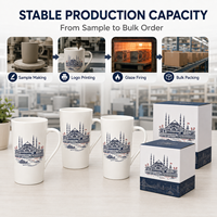 Maßgefertigtes Ottoman Blau-Weiß Linienkunst Istanbul Souvenir Tassen-Geschenkset Galata-Turm Bosporus Keramik Bone China Auslaufsichere Tasse