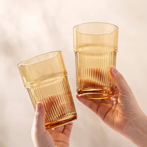 Elegante Juego de Vasos de Vidrio Ámbar para Café, Té, Leche, Uso en Fiestas, con Diseño Acanalado y Resistencia a Altas Temperaturas - Product Image 4