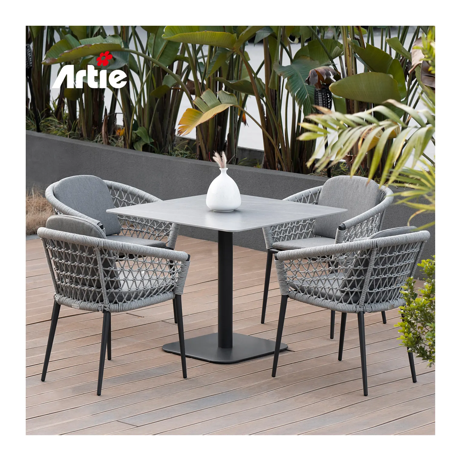 Artie Mobilier d'extérieur moderne Chaises de salle à manger de jardin de luxe Chaises de salle à manger d'extérieur en corde tissée tout temps