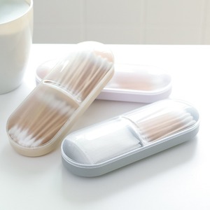 Caja de almacenamiento para hisopos y almohadillas de algodón con compartimentos, organizador de escritorio a prueba de polvo, rectangular, blanco, gris, albaricoque - Product Image 1