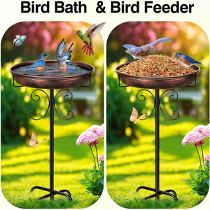 Baignoire pour oiseaux en métal de 35 pouces, style rétro, autoportante, avec mangeoire pour oiseaux, pour la décoration de jardin et de pelouse en extérieur - Product Image 4