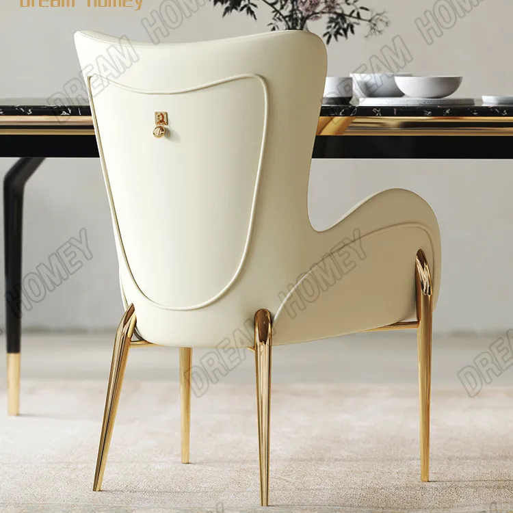 Silla nórdica ligera de lujo de cuero para comedor, sillón de salón para el hogar, con respaldo artístico de cuero simple moderno