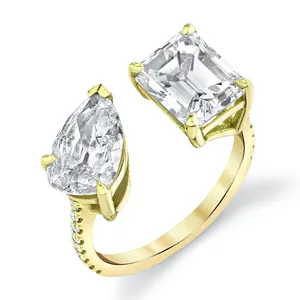 Dress jewelry classic moissanite gold vermeil 0.5 micron square pear band rings
