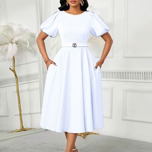 Mùa Hè Thời Trang Phồng Tay Áo Thanh Lịch Cao Eo Tinh Khiết Cor Vòng Cổ Váy Lớn Váy Phi Cộng Với Kích Thước - Product Image 1