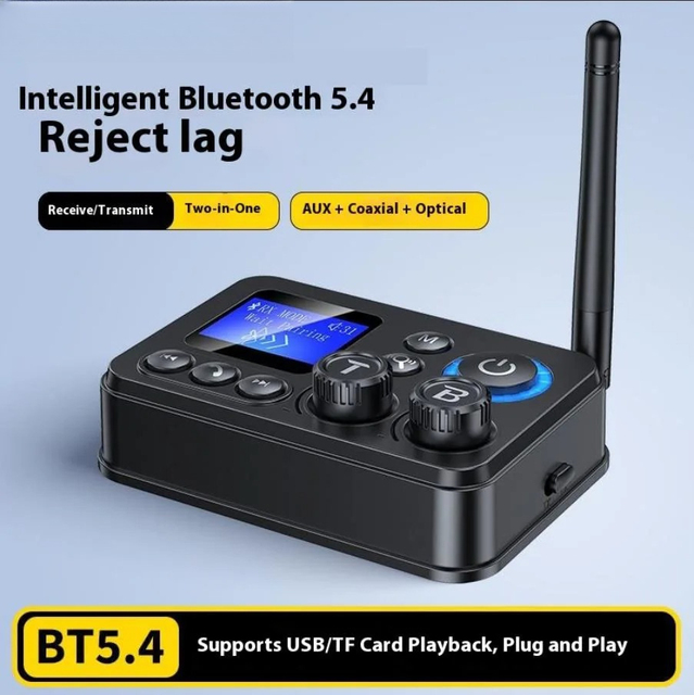 New Blue Tooth 5.4 Receiver Transmitter AUX 3.5mm Jack Optical/Coaxial Wireless Audio Adapter Support TF/U-Disk Play for TV PC