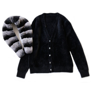 Cappotto maglione lavorato a maglia personalizzato alla moda <span class=keywords><strong>Cardigan</strong></span> <span class=keywords><strong>con</strong></span> maniche a <span class=keywords><strong>pelo</strong></span> corto <span class=keywords><strong>con</strong></span> collo in pelliccia rimovibile - Product Image 5