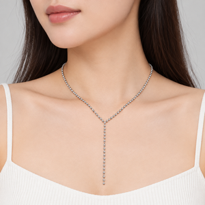 Collar con cuentas de acero inoxidable en tono plateado, collar largo en Y, cadena de bolas ajustable, joyería minimalista - Product Image 5