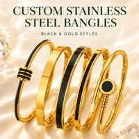 Ensemble de bracelets joncs articulés en acier inoxydable noir et or, étanches et hypoallergéniques, pour hommes et femmes, pour les fêtes et le style quotidien