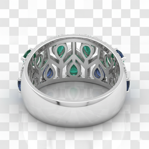 925 <b>Silver</b> Multi Gemstone Diamond <b>Ring</b> Blue Sapphire <b>Emerald</b> Style Luxury Designer <b>Ring</b> Wedding Jewelry Statement Band - Product Image 2