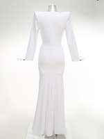 Robes de soirée pour invitées de mariage, noires, longueur thé, pour femmes, sexy, col en V profond, manches longues, taille empire, formelles, infroissables
