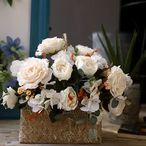प्राकृतिक शैली के फूल कृत्रिम पुष्प व्यवस्था स्नोफ्लेक हिबिस्कस गुलाब कृत्रिम फूल रचनात्मक गुलदस्ता