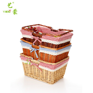 Cesta de picnic rectangular de ratán con asa para almacenamiento de frutas y uso en exteriores - Product Image 4