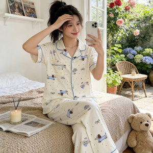 Nuova Collezione Estiva: <span class=keywords><strong>Pigiama</strong></span> da Donna a Pois Francese <span class=keywords><strong>con</strong></span> Maniche Corte e Pantaloni Lunghi - Product Image 4