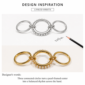 Pearl Triple-<b>Finger</b> <b>Ring</b> Stainless Steel Imitation Pearl 14K Gold Vacuum Plated Gold and Silver Color Jewelry - Product Image 2