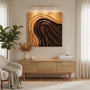 Arte Mural Moderno Abstracto <span class=keywords><strong>en</strong></span> Madera Maciza 3D, Tallado a Mano con Patrón Ondulado, Panel de Madera Rústico para Decoración de Sala de Estar u Hotel - Product Image 2