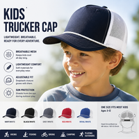 Gorra Trucker Premium para Niños con Detalle de Cuerda, Color Azul Marino y Malla Blanca en la Parte Trasera, para Equipos Escolares y Deportivos Juveniles