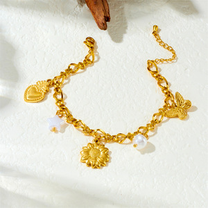 Gold Plated Stainless Steel Charm Bracelet With Star Sunflower Heart Butterfly Pendant For Women Gift Jewelry B1538 - Product Image 2