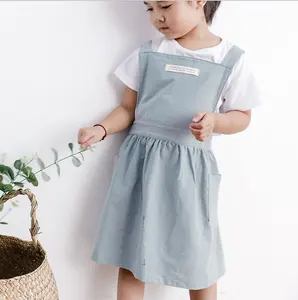 Delantal de algodón japonés para niños, uniforme de cocina para hornear con bolsillo lateral, delantales artesanales para pintar y cocinar