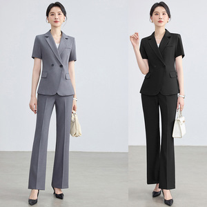 Women's Suit Set Short Sleeve Blazer Pants Formal Workwear Anti-Wrinkle Polyester Spandex Commuting Office Wear - Product Image 1