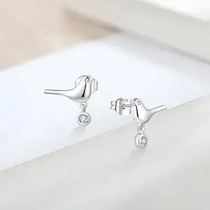 Khuyên Tai Ngọt Ngào Bằng Bạc S925 Khuyên Tai Bạc Sterling 925 Hình Chim Thời Trang Hàn Quốc Cho Nữ Trang Sức Bất Đối Xứng