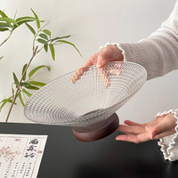 Plateau de service de bureau de table de haute valeur avec bol de fruits en verre à base ronde en bois grande assiette en verre