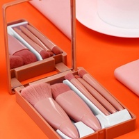 Ensemble de 5 pinceaux de maquillage portables de haute qualité, couleur violette, pour le voyage, pinceau pour fond de teint, pinceau pour les yeux, logo personnalisé, pinceaux de maquillage avec miroir