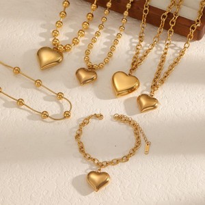 Heart Shape Stainless Steel Necklace And <b>Bracelet</b> <b>Set</b> For Women Gift Jewelry Clavicle Chain Fashion Jewelry <b>Set</b> - Product Image 2