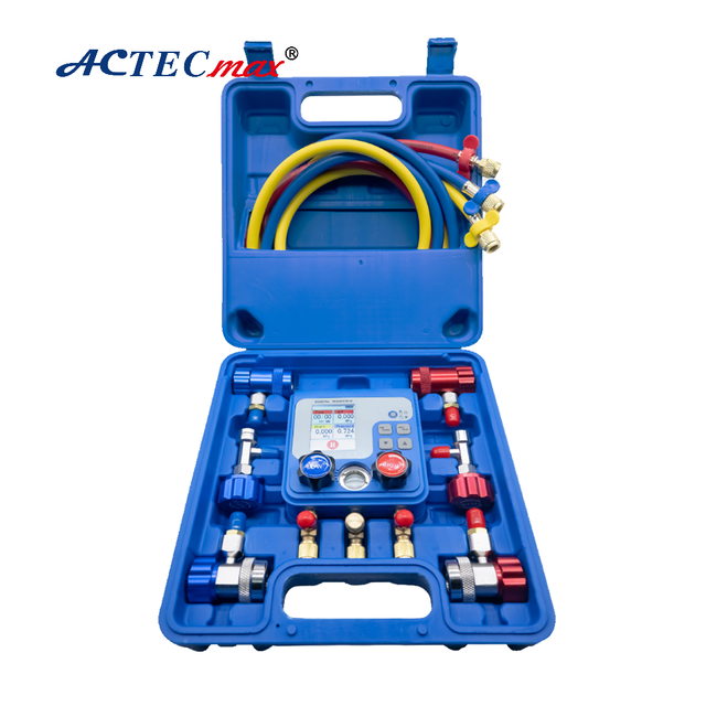 ACTECmax Dual Digital Manifold Gauge Kit AC.137.271 Testing Tool for Car Air Condition Refrigeration Gas Vacuum Pressure Leakage