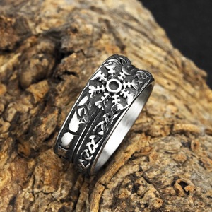 European American Style Men's <b>Titanium</b> Steel <b>Ring</b> Cross Pattern Viking Rune Design Hip Hop Jewelry Gift - Product Image 1