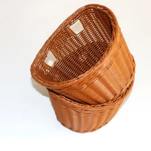 手工编织藤条空心洗衣植物花篮带把手的藤条塑料储物篮