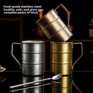 Bambus-Texturierter Becher mit Griff, Unisolierter Edelstahlbecher & Tasse, Leicht & Bruchsicher für Kaffee & Bier - Product Image 3