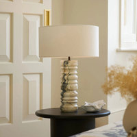 Lampe de table en marbre et lin, à brancher, avec interrupteur, variateur d'intensité, ambiance café, hôtel, lumière LED