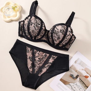 Customized <strong>Plus</strong> <strong>Size</strong> Lingerie Solid Pattern Wire-Free Mesh Lace Push-up Bra for Women Everyday Style Nylon Knitted Bra in Stock - Product Image 4