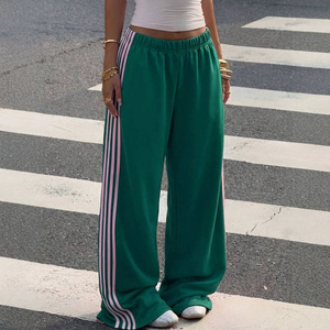 OEM Custom Manufacturers Women's <b>Y2K</b> Vintage Streetwear Stripe Sweatpants Wide Leg Casual Cotton <b>Trousers</b> with Side Stripes - Product Image 1