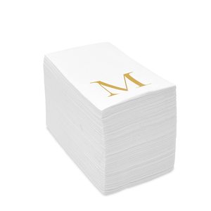 Directo de fábrica, paquete de 50 servilletas de papel con monograma blanco y letra inicial M de lámina dorada de 4x8 pulgadas para decoraciones de mesa de recepción de bodas - Product Image 5