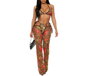 PEEQI FC1471 Summer Women's One <b>Set</b> Leopard Print Halter Top Pants Breathable Nonwoven Fabric Sleeveless Lace-Up <b>Sexy</b> Club Style - Product Image 1