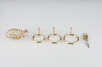 Cage à pénis en métal et or avec 3 anneaux Cage à bite en alliage d'aluminium Dispositif de chasteté masculine Cage à pénis CBT Sex Toys pour hommes