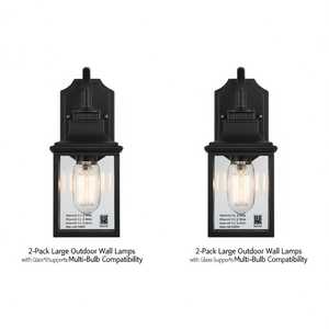 Lampes murales d'extérieur, grand modèle, lot de 2, diffuseur en verre, compatible avec plusieurs ampoules LED, montage en alliage d'aluminium - Product Image 1
