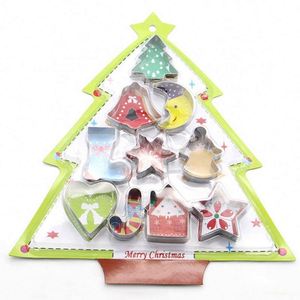 Utensilios de Repostería, 10 Piezas, Moldes para Pastel de Acero Inoxidable con Forma de Árbol de Navidad, Corazón y Estrella, Moldes 3D para Galletas - Product Image 1